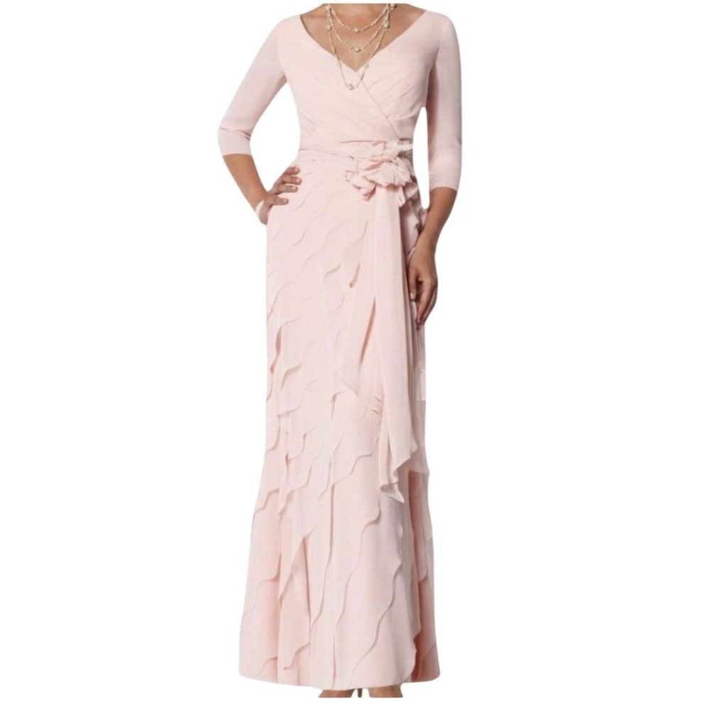 Cameron‎ Blake NWT 112649 Shell Pink Ruffle Tiered Evening Gown Dress 4